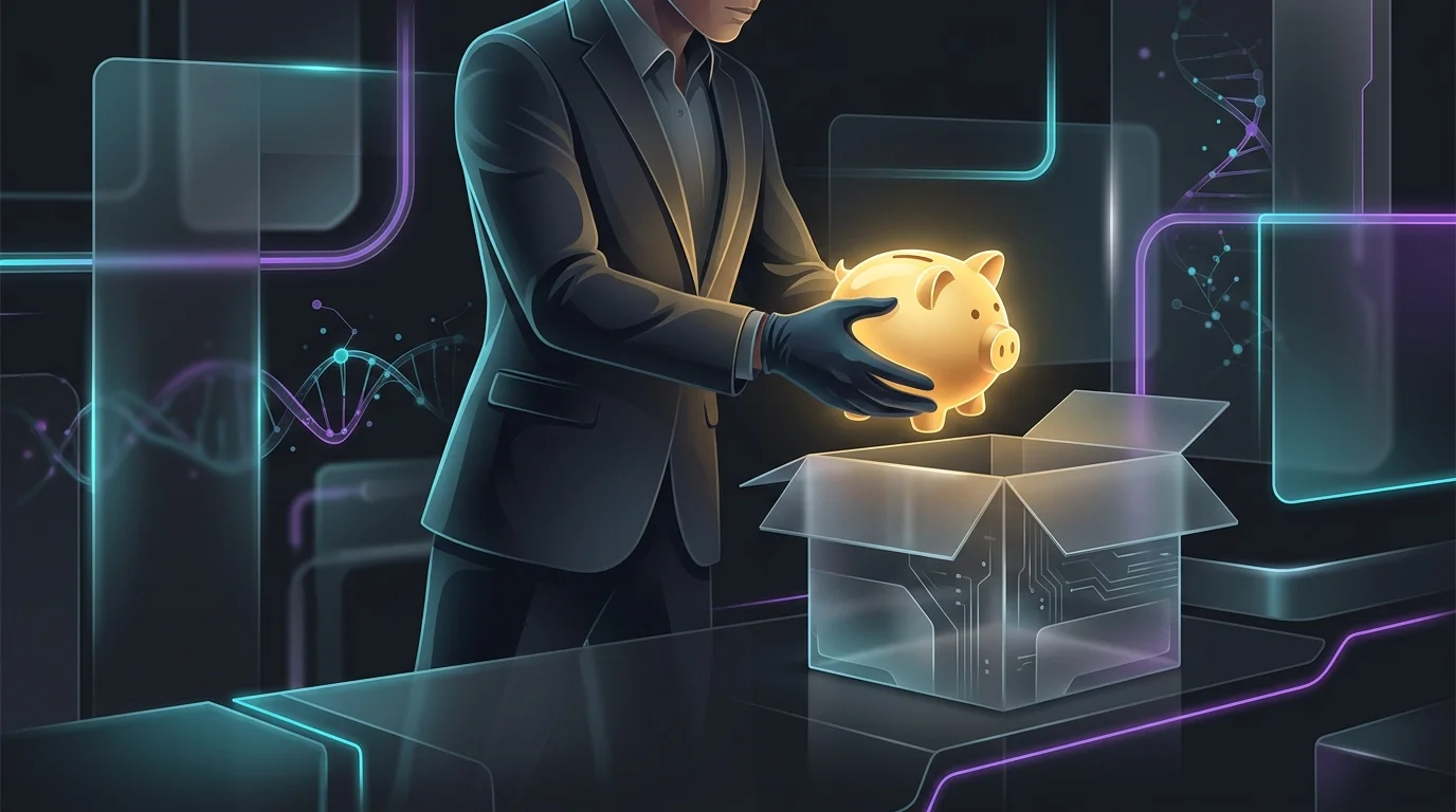 Professional transferring a golden piggy bank between company boxes to illustrate employer-sponsored retirement plans.
