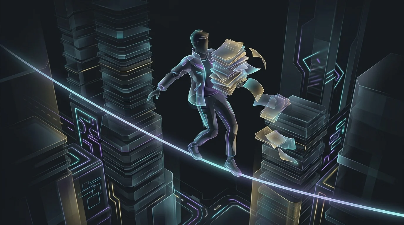 Person balancing on a tightrope while carrying heavy accident bills to illustrate insurance financial consequences.