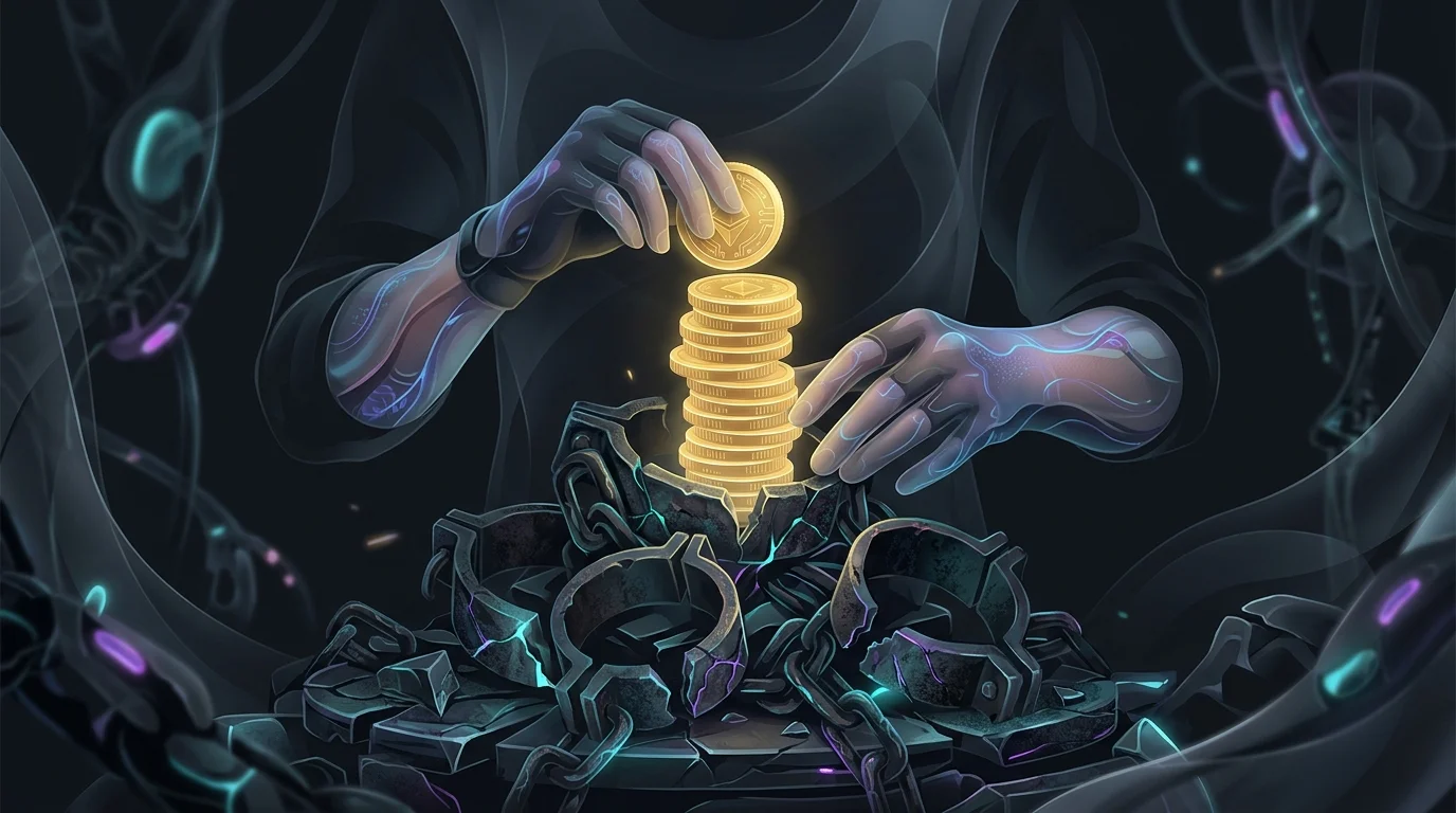 Gold coins balanced on broken shackles representing effective personal finance debt management strategies.