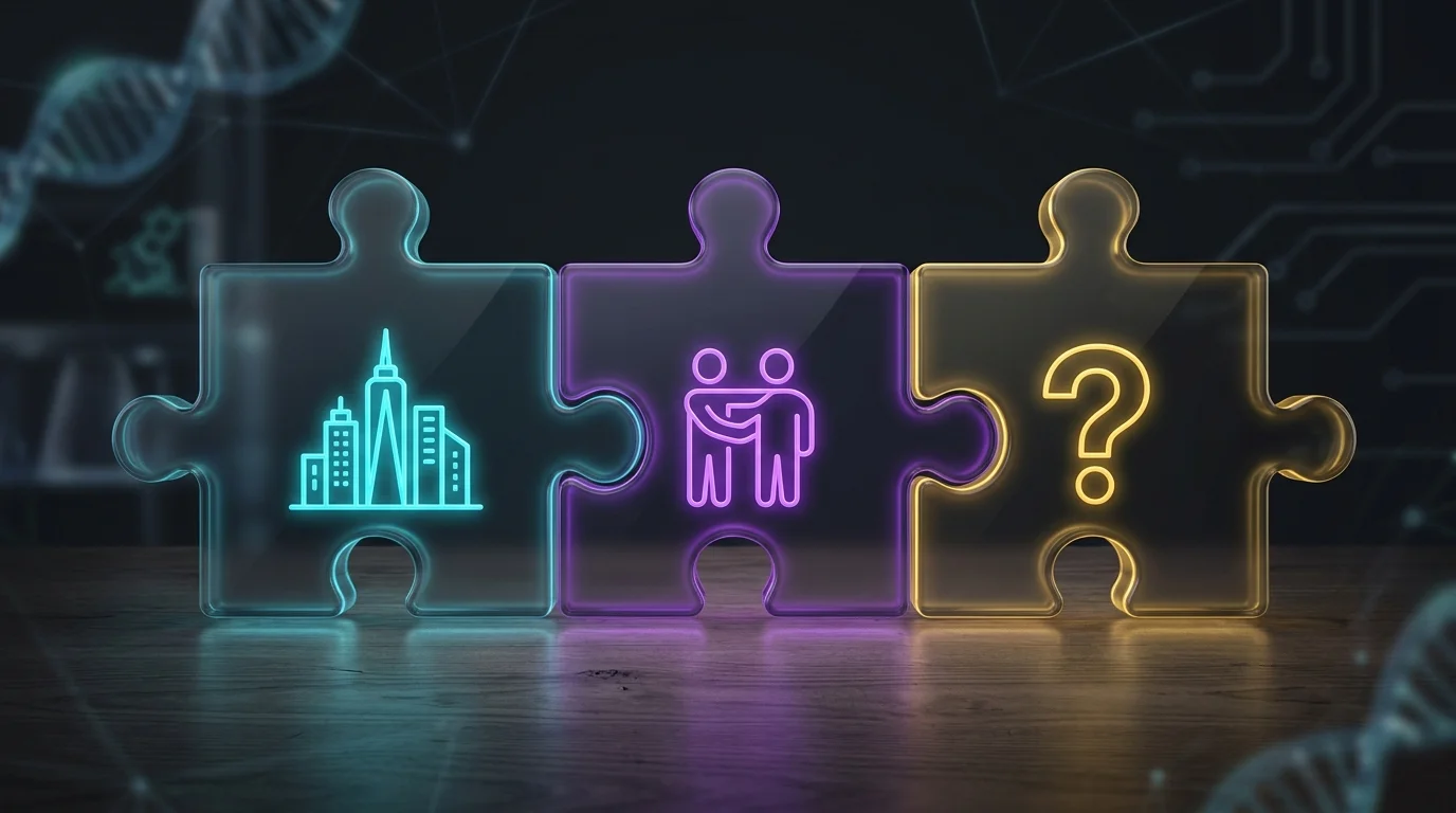 Three puzzle pieces representing entity and cross-purchase buy-sell agreement structures on a wooden table.