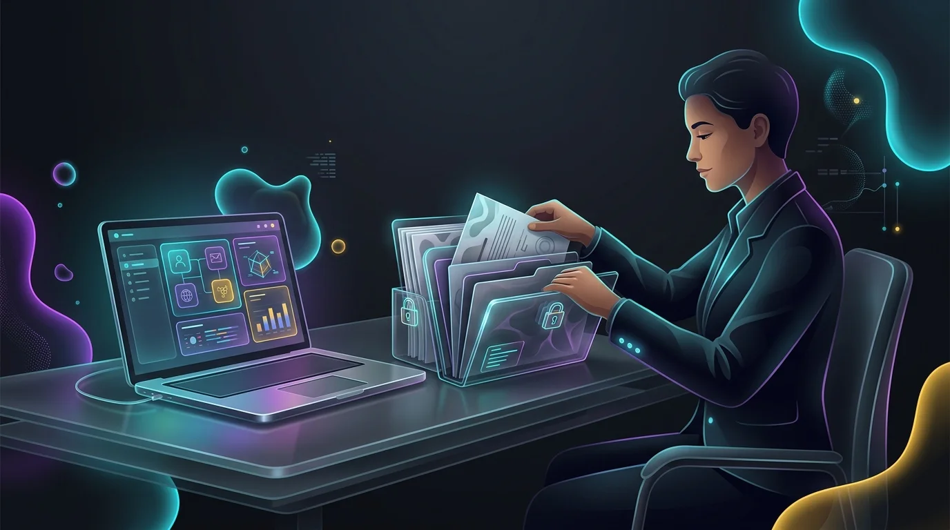 Person organizing legal documents for an online estate plan using the Trust and Will platform.