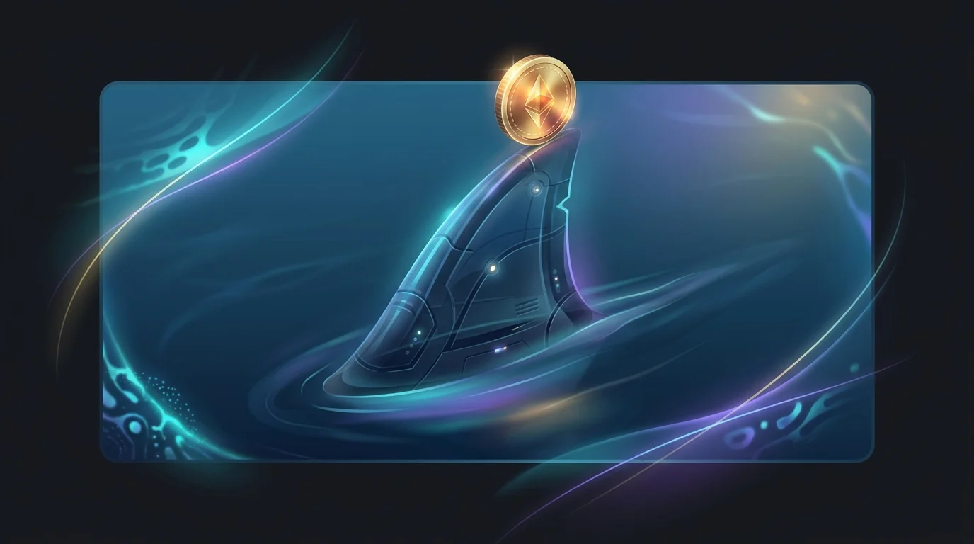 Surfshark VPN fin balancing a coin, representing affordable online privacy and high-speed security performance.