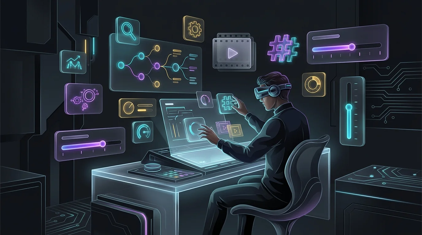 Person using Blogify.ai tools to organize SEO charts, hashtags, and content settings for streamlined creation.