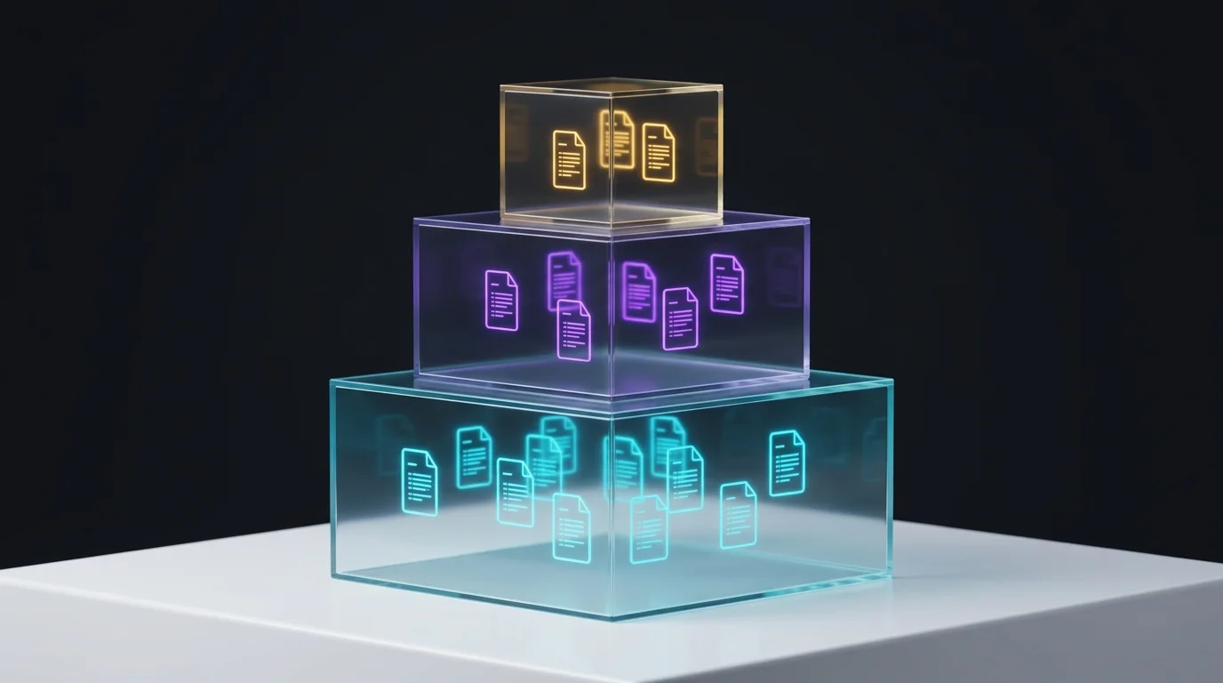 Three glass boxes of increasing size representing scalable AI content creation pricing plans.