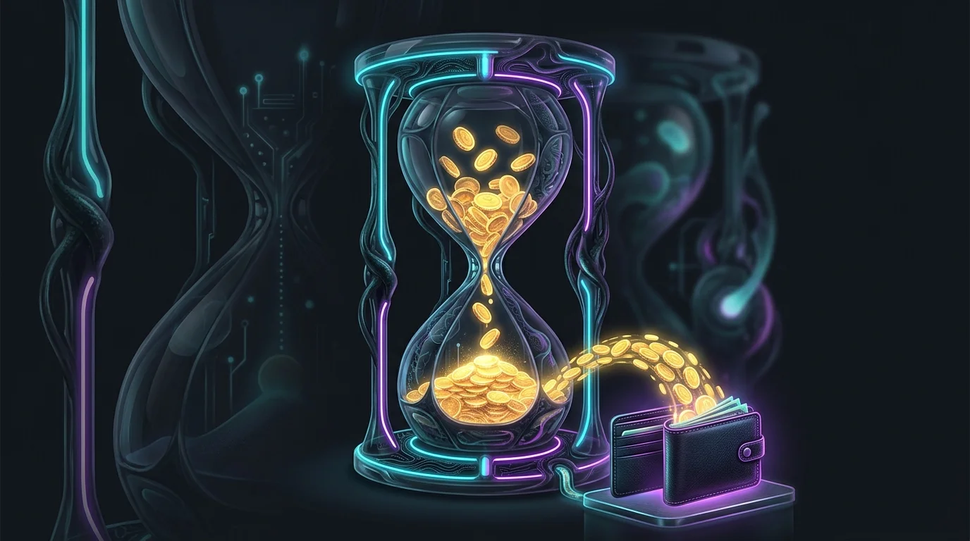 Hourglass showing the accumulation and annuitization phases of an annuity to provide a steady income stream.