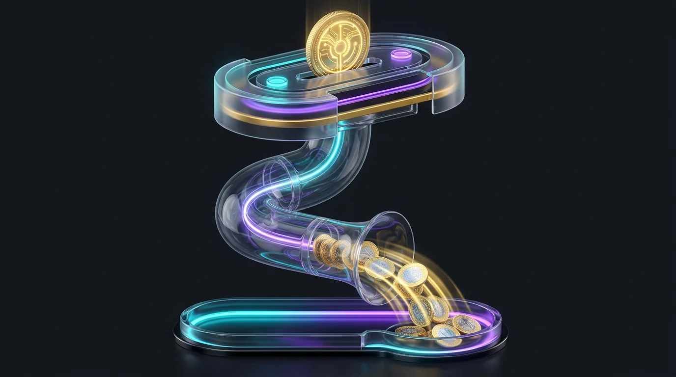 Gold coin entering a slot to trigger a steady stream of income from an immediate annuity contract.