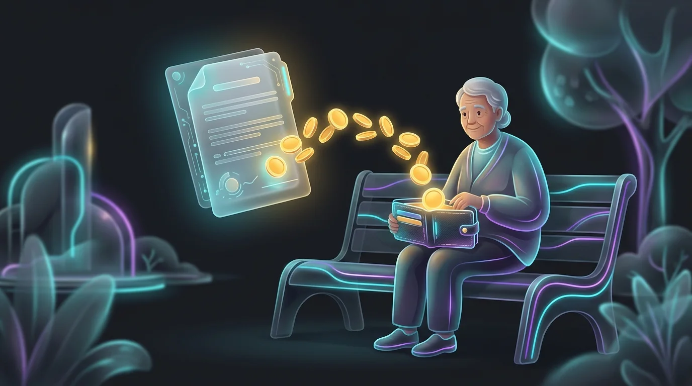 Elderly person receiving a steady stream of retirement income from an annuity contract into their wallet.