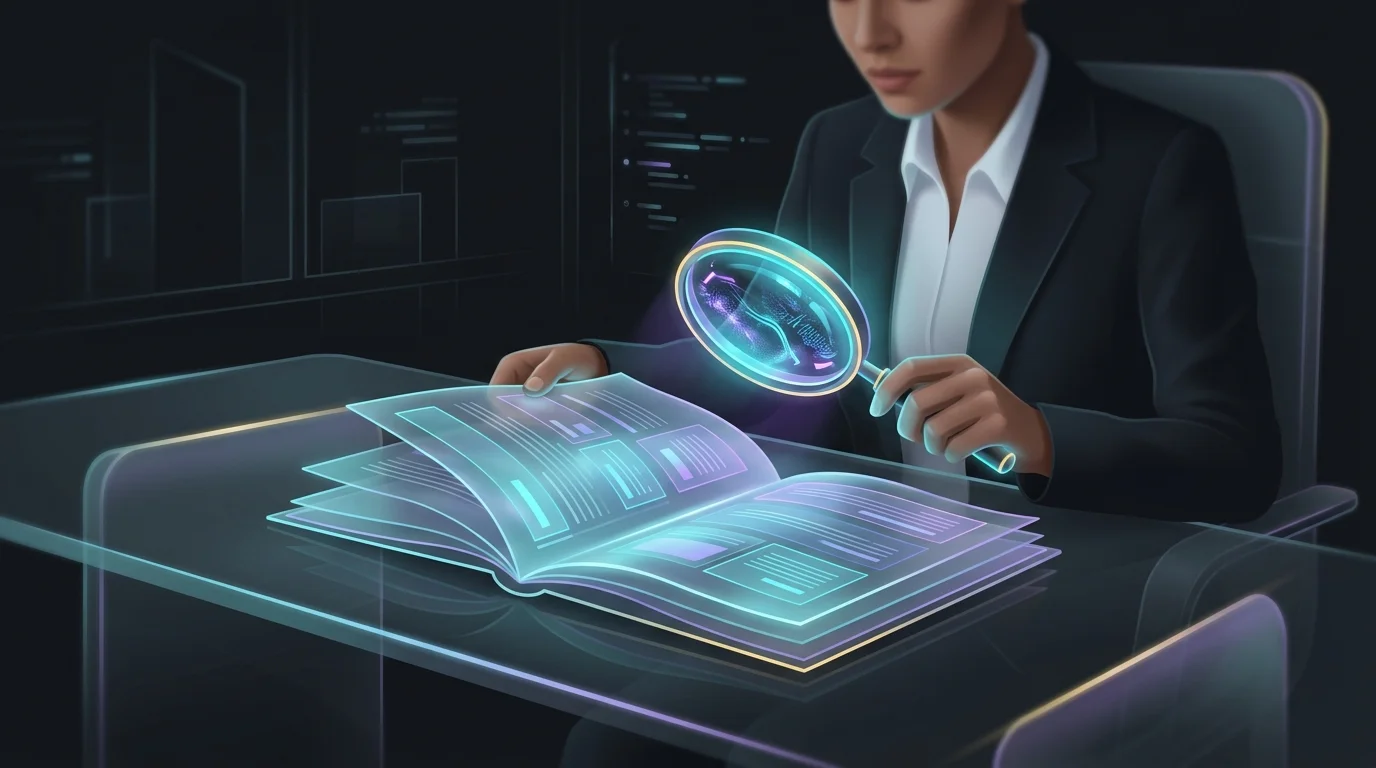 Professional reviewing a group life insurance policy document with a magnifying glass to check coverage details.