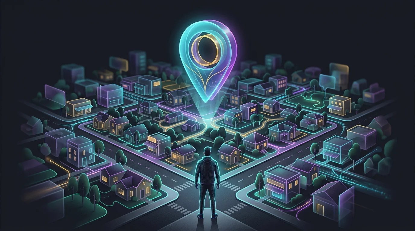 Person at a crossroads looking at a map pin to find the best local insurance coverage.