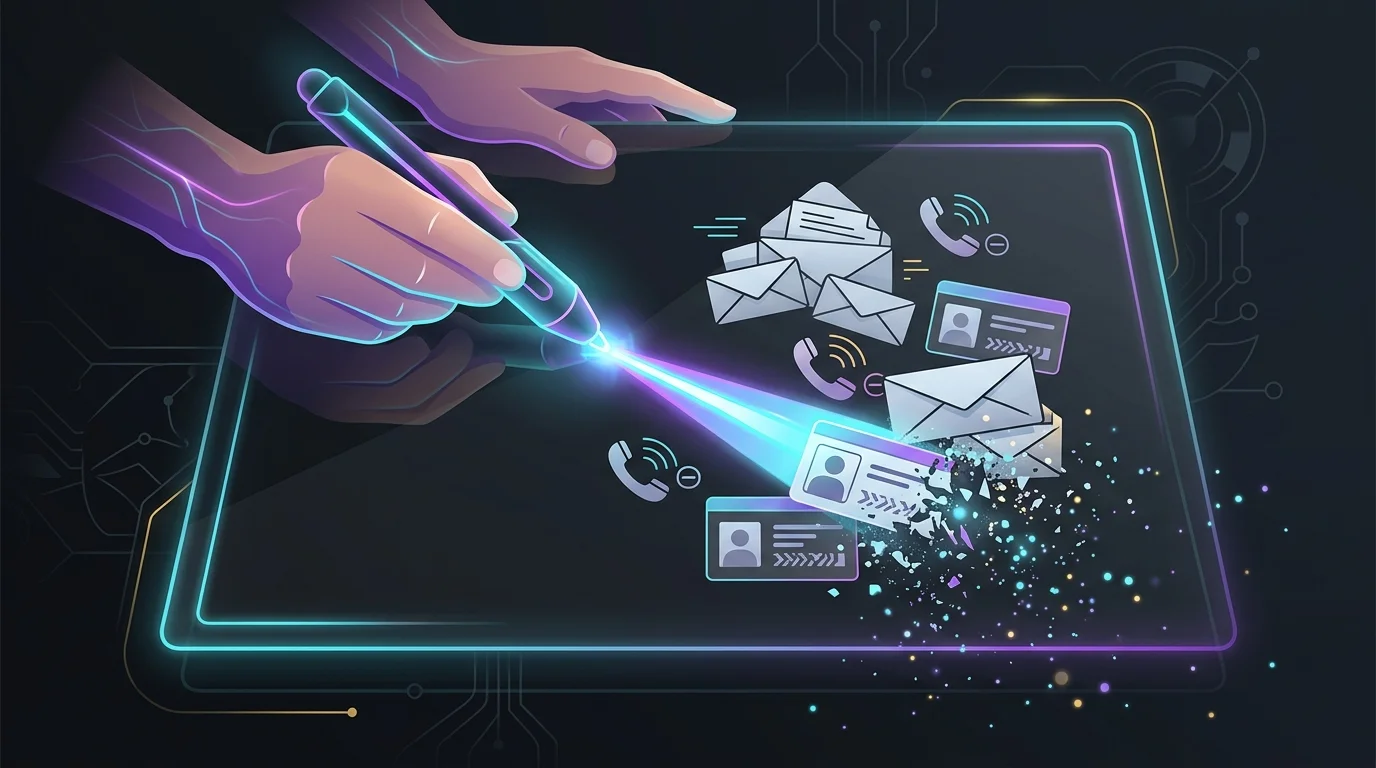Digital eraser removing spam and personal documents to demonstrate the benefits of data broker removal services.