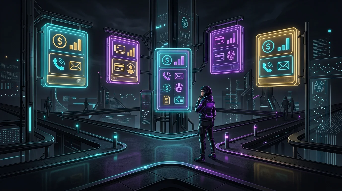 Person at a crossroads comparing pricing and features of various data broker removal services.