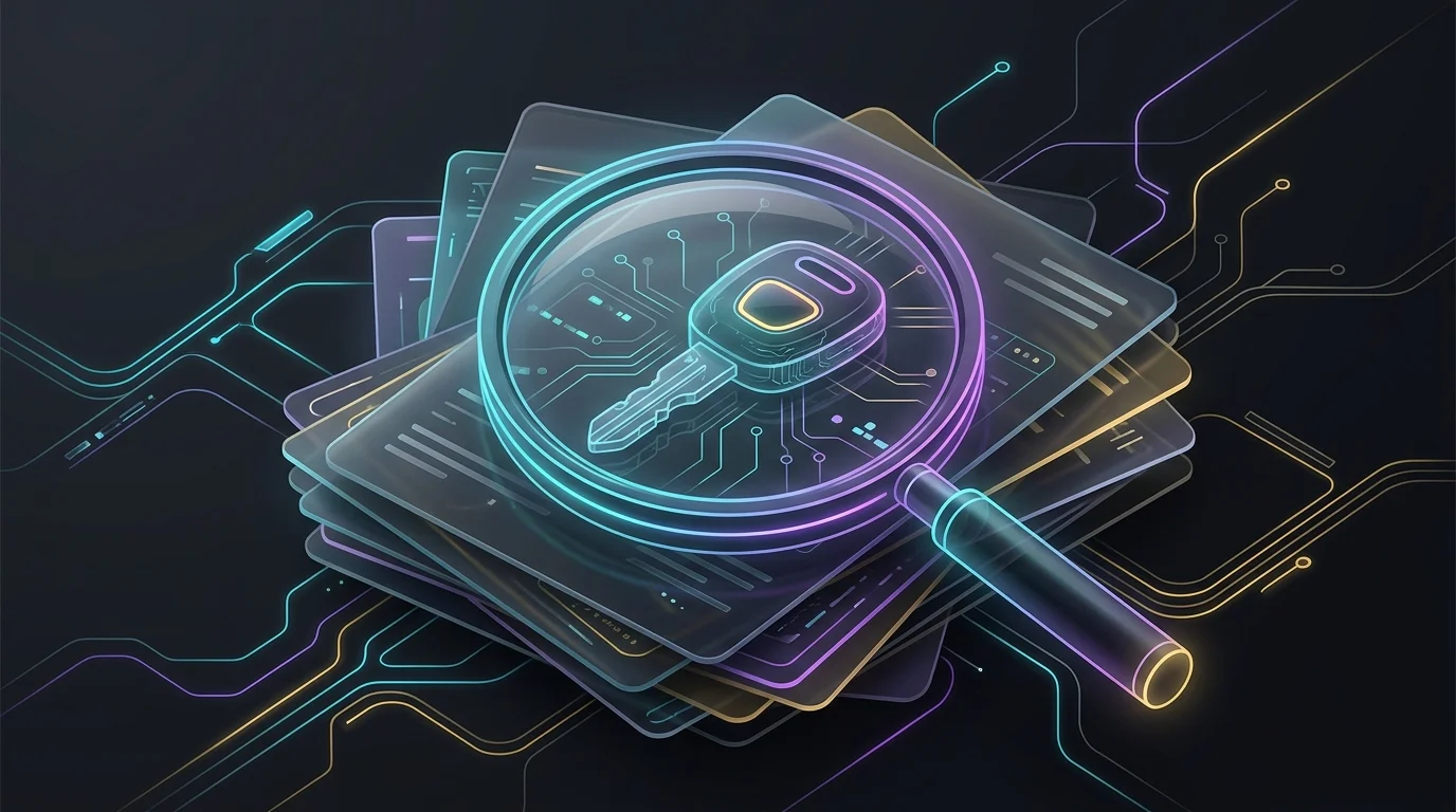 Magnifying glass over car keys and financial documents to assess personalized car insurance factors.