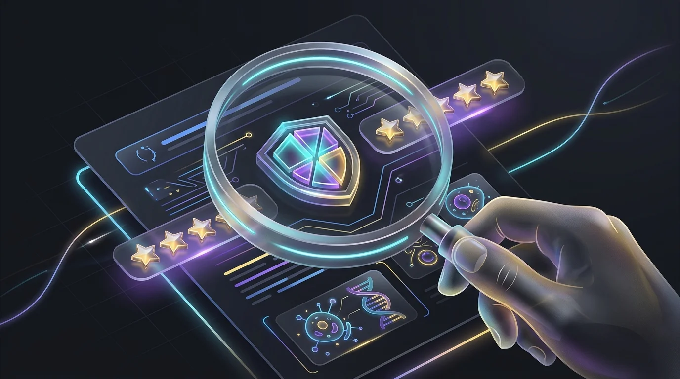 Person using a magnifying glass to research the financial strength and ratings of a life insurance provider.