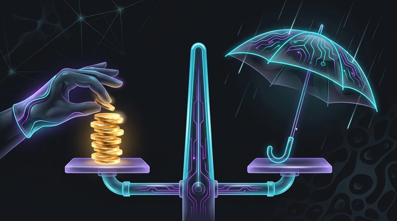 Gold coins balancing against an umbrella to represent growing cash value in universal life insurance.