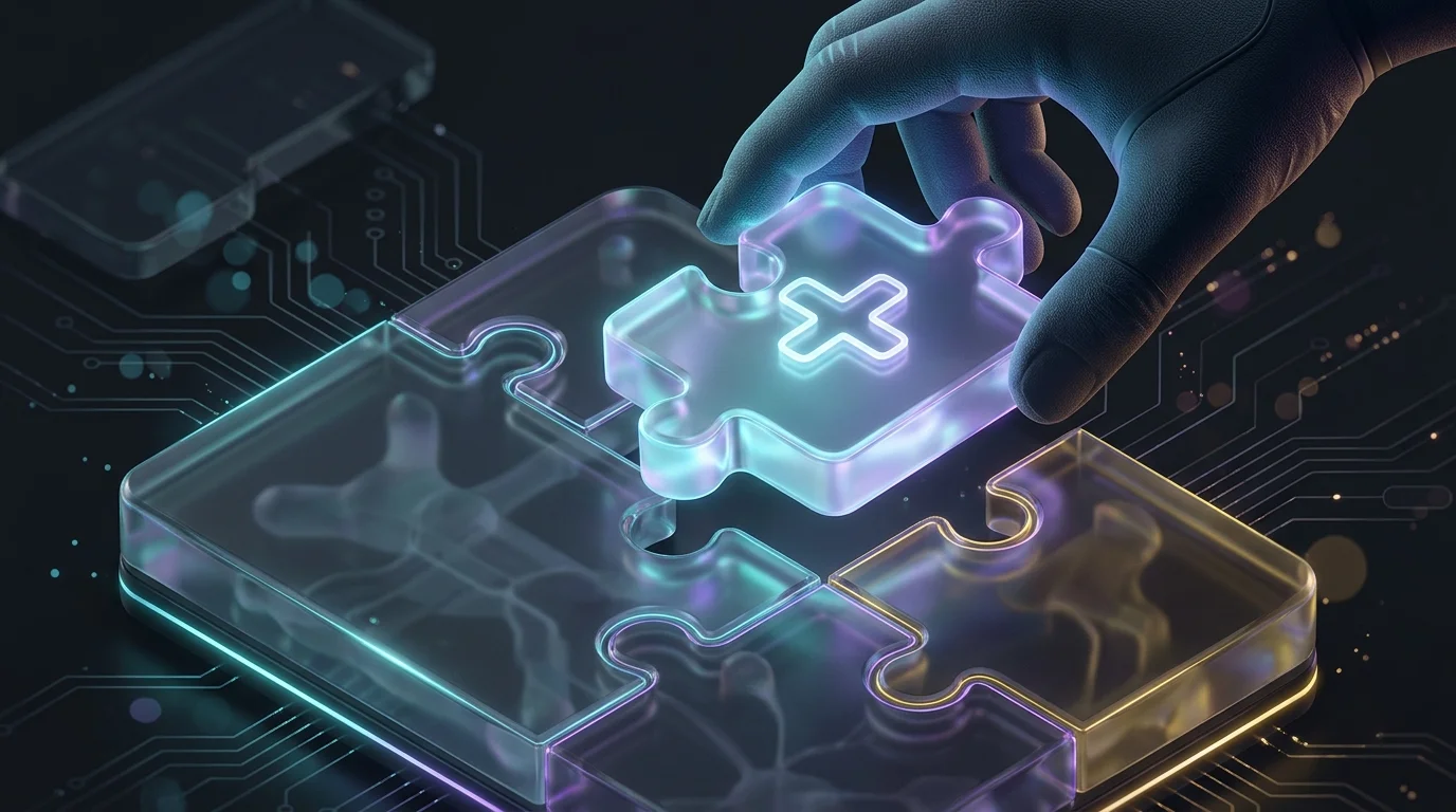 Hand adding a glowing plus sign puzzle piece to a term life insurance policy to represent an optional rider.