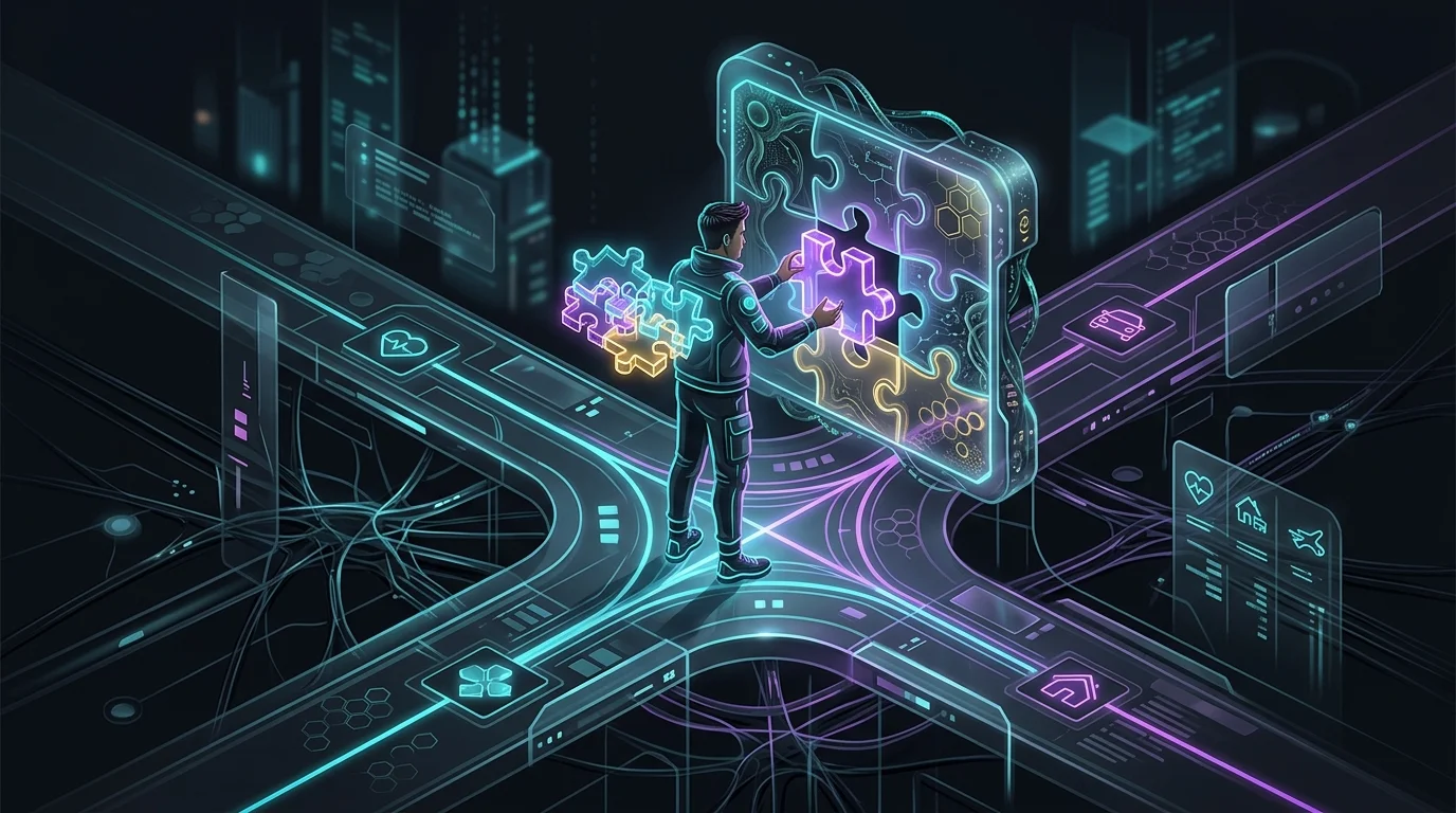 Person at a crossroads holding puzzle pieces representing voluntary life insurance coverage options.
