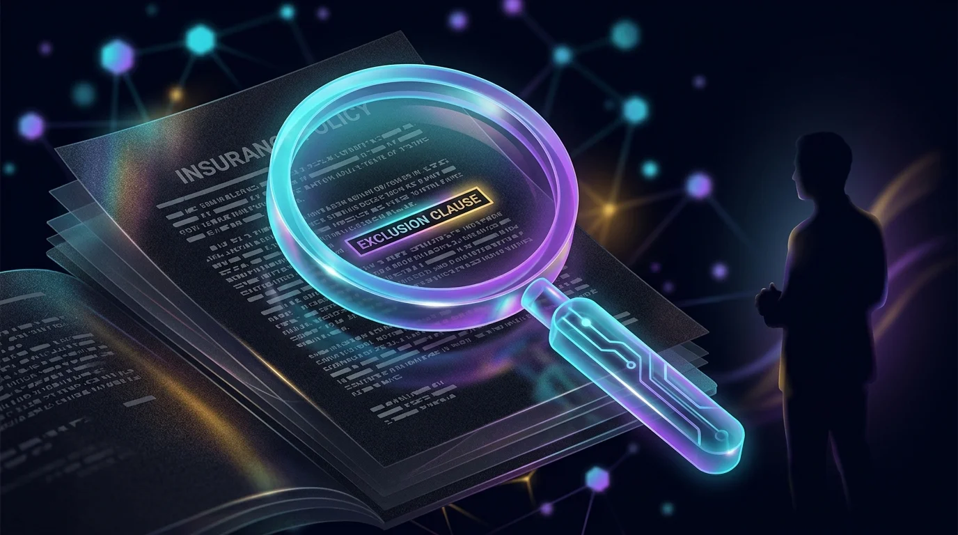 Magnifying glass focused on a life insurance policy exclusion clause to ensure financial security.