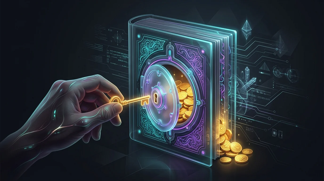 Hand inserting a key into a glowing life insurance policy to unlock cash value funds.