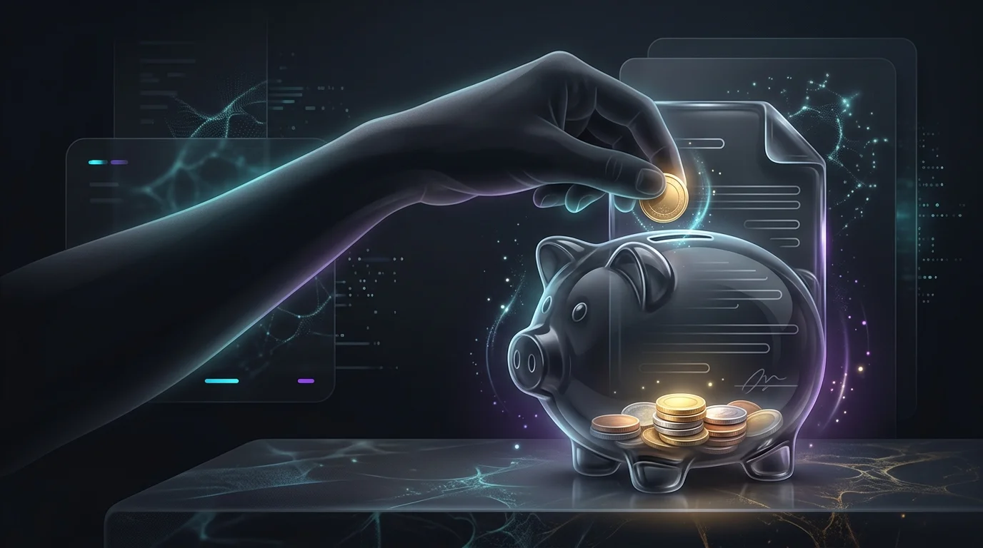 Hand placing a coin into a life insurance policy piggy bank to represent growing cash value for a policy loan.