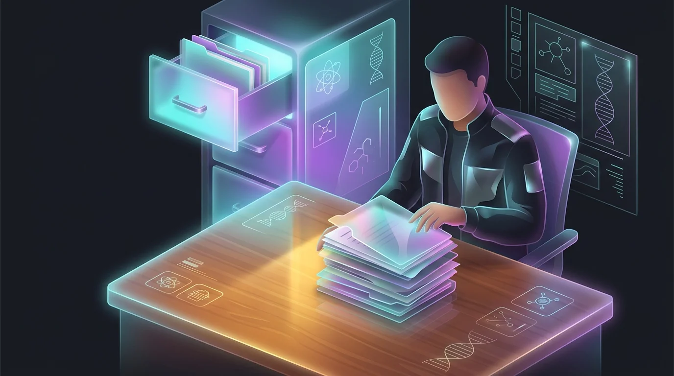 Person organizing paperwork and insurance documents while searching for life insurance policy details.