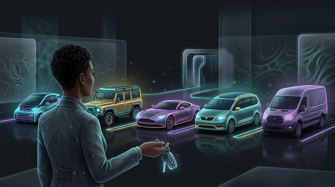 Person holding keys while choosing from diverse vehicles representing different life insurance policy options.