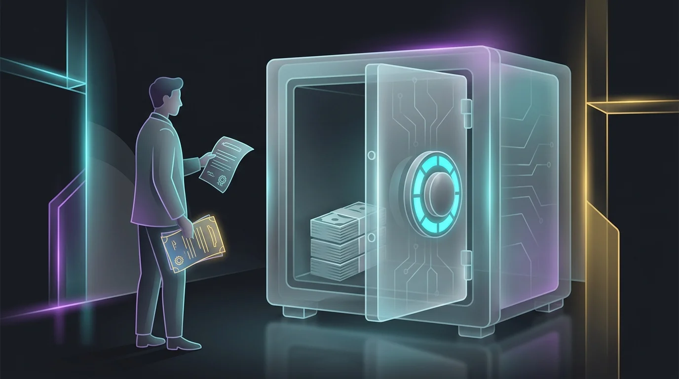 Person comparing life insurance policy documents in front of a locked safe to illustrate cash value access.