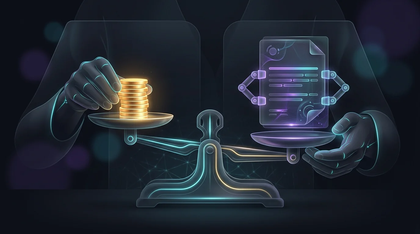 Scale balancing gold coins and a life insurance policy to represent careful financial planning and borrowing.