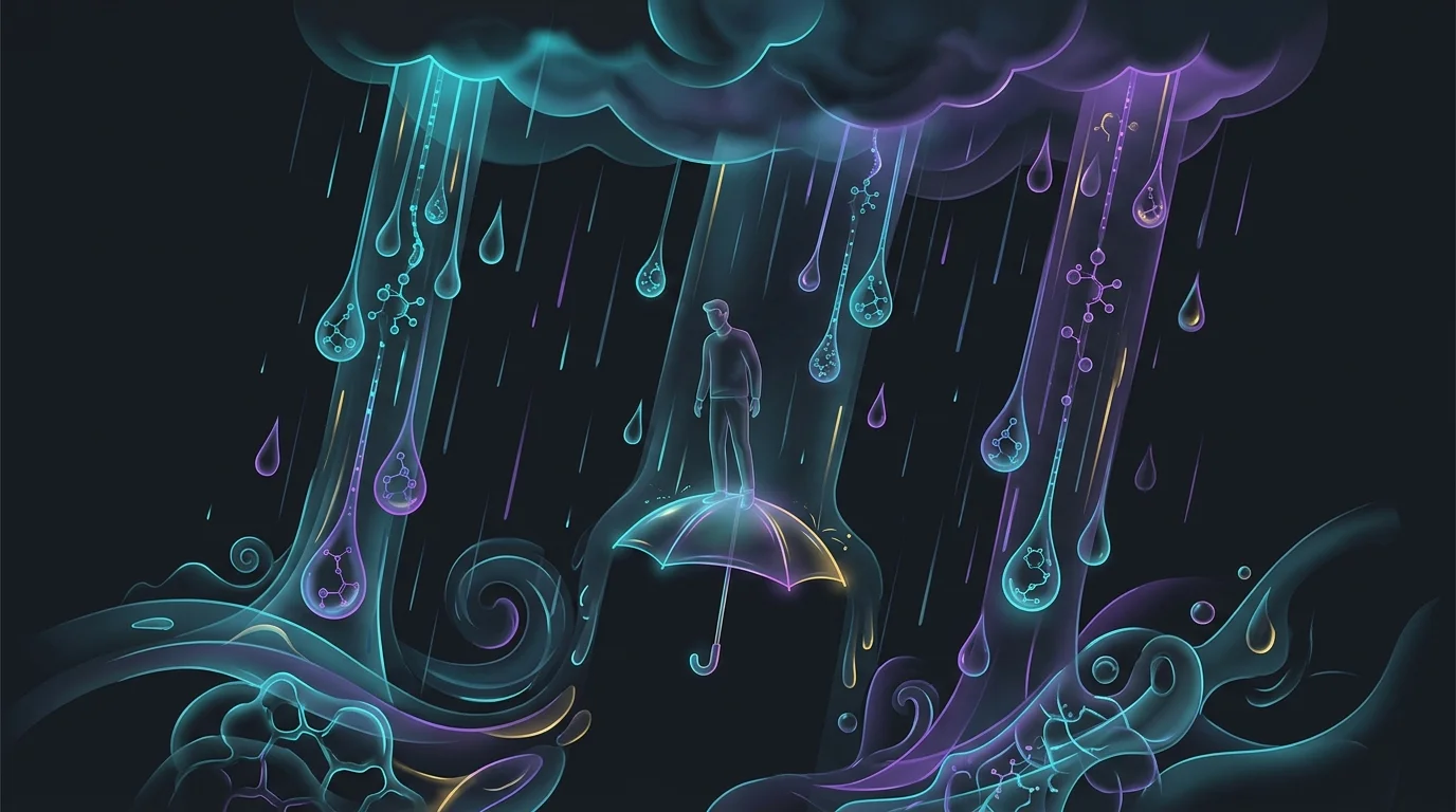 Person standing under an inadequate umbrella during a rainstorm representing insufficient group term life insurance.