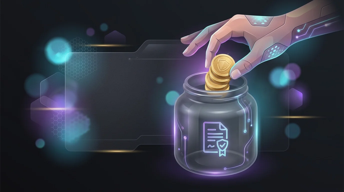 Hand pulling gold coins from a glass jar labeled with a life insurance policy to represent accessing cash value.
