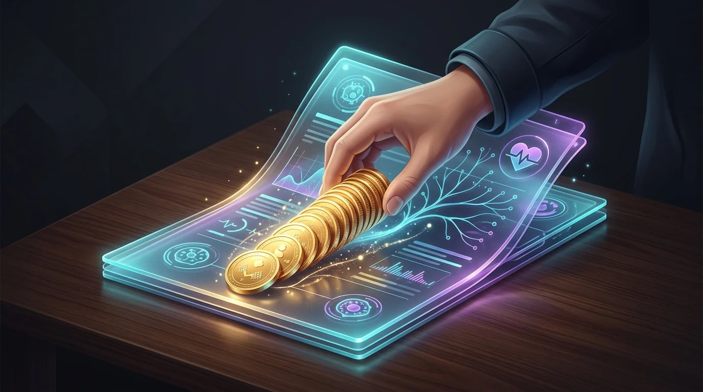 Gold coins emerging from a glowing life insurance document to illustrate how policy loans build cash value.