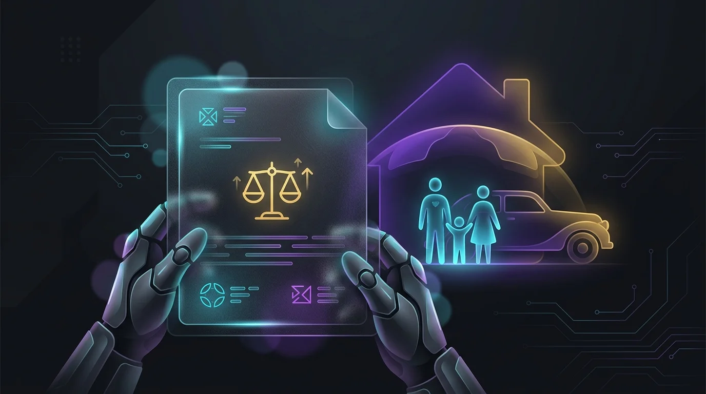 Hands holding a debt balance document with a protective shadow over a family, illustrating credit life insurance coverage.