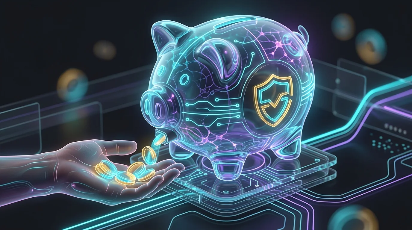 Hand receiving a partial premium refund from a glass piggy bank to illustrate participating life insurance dividends.