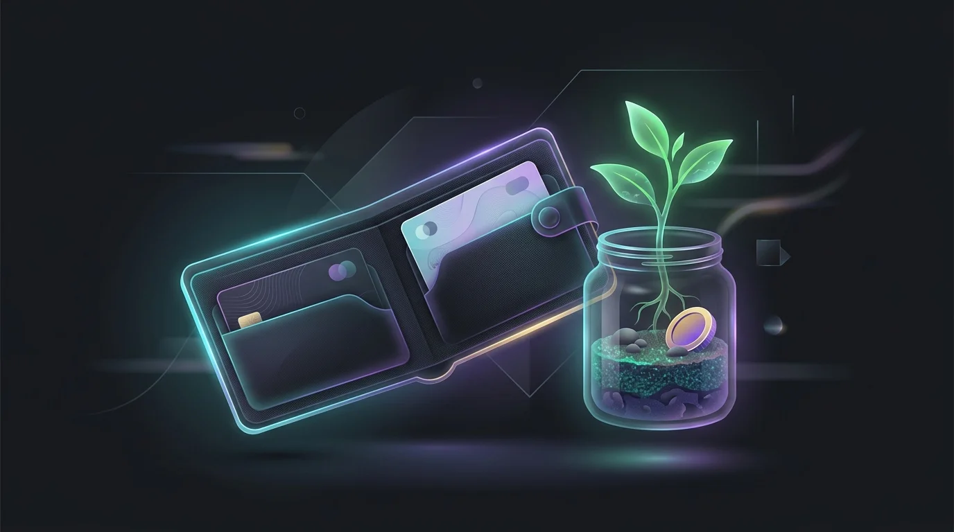 Wallet holding medical insurance cards next to a small plant to illustrate investing HSA and FSA healthcare savings.