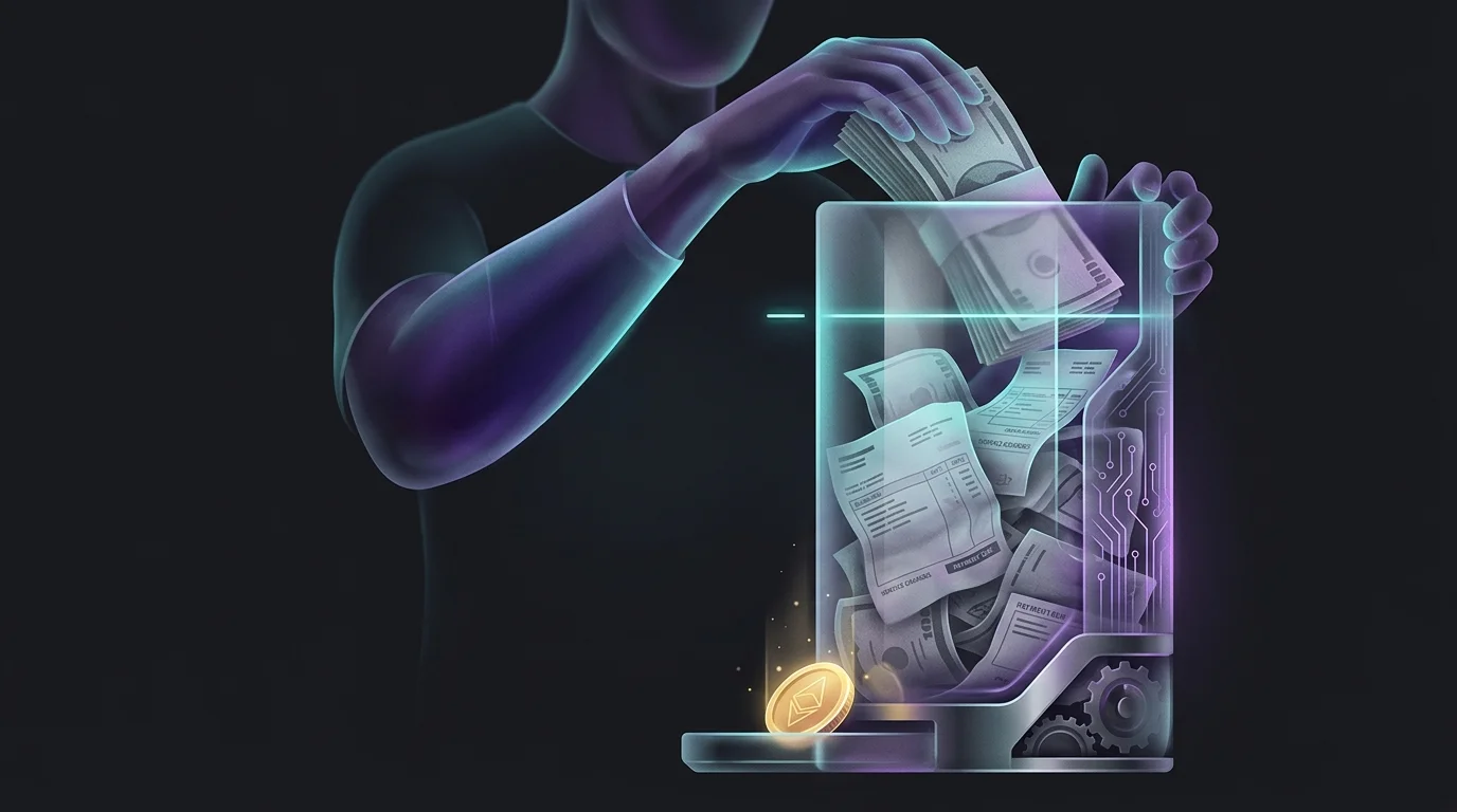 Medical bills filling a jar to reach a line, representing the point where health insurance deductibles begin to pay.