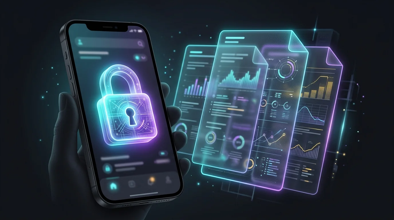 Glowing digital padlock on a smartphone screen representing secure identity theft protection monitoring.