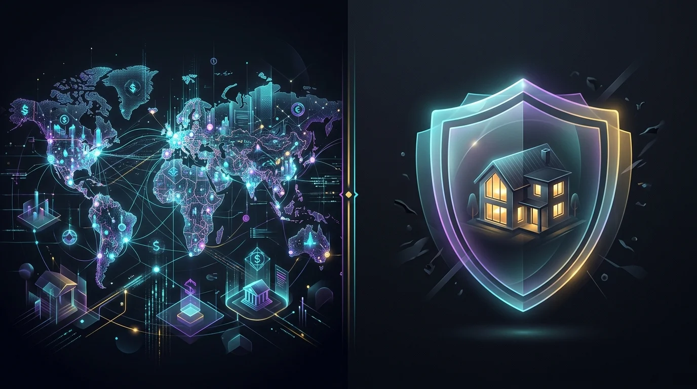 Split screen comparing systemic DTCC market risk versus individual insurance protection.