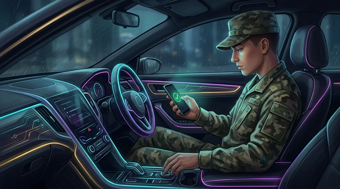 Young driver in military uniform