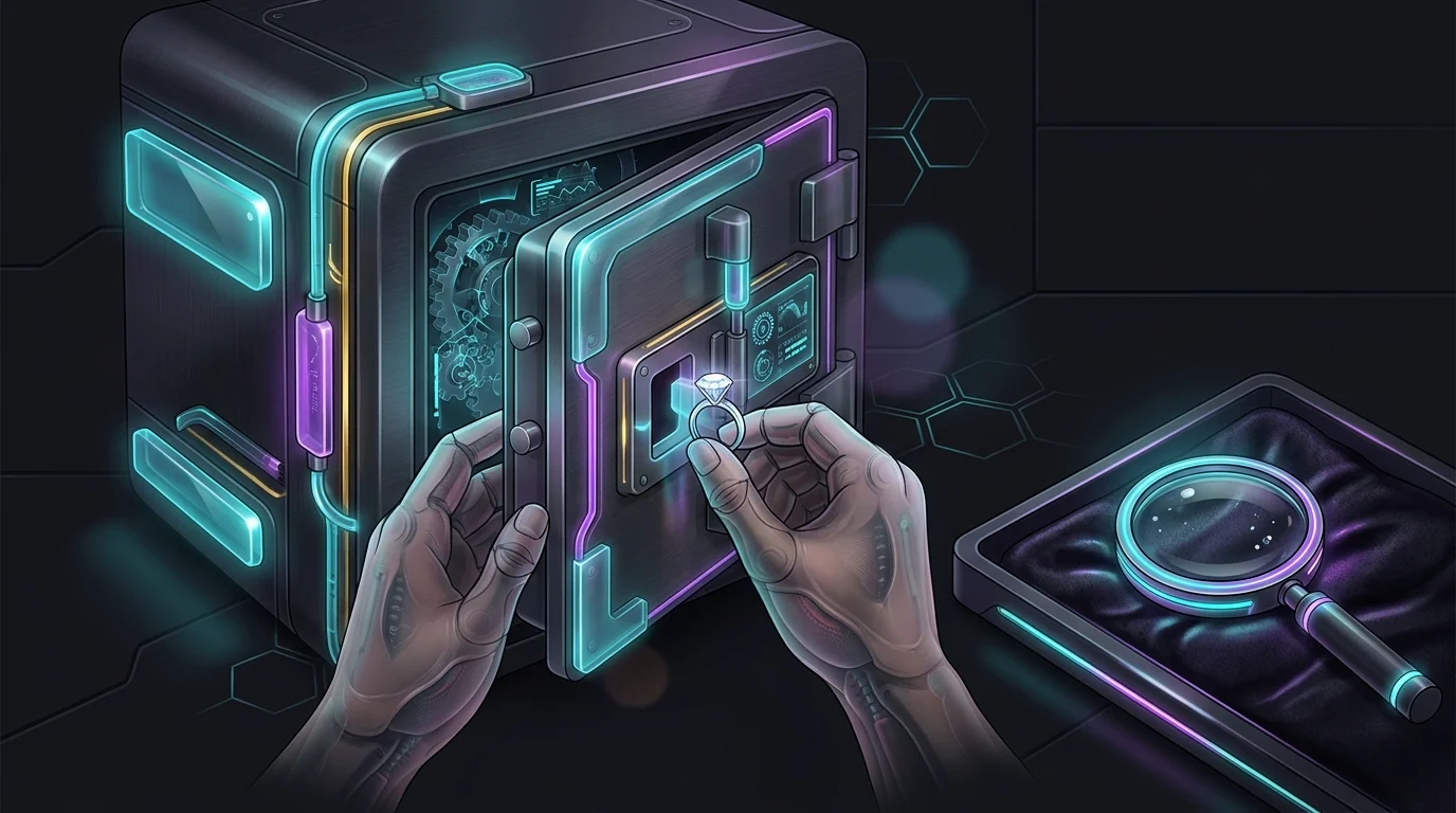 Hands placing a diamond ring into a secure vault, highlighting comprehensive jewelry insurance protection.