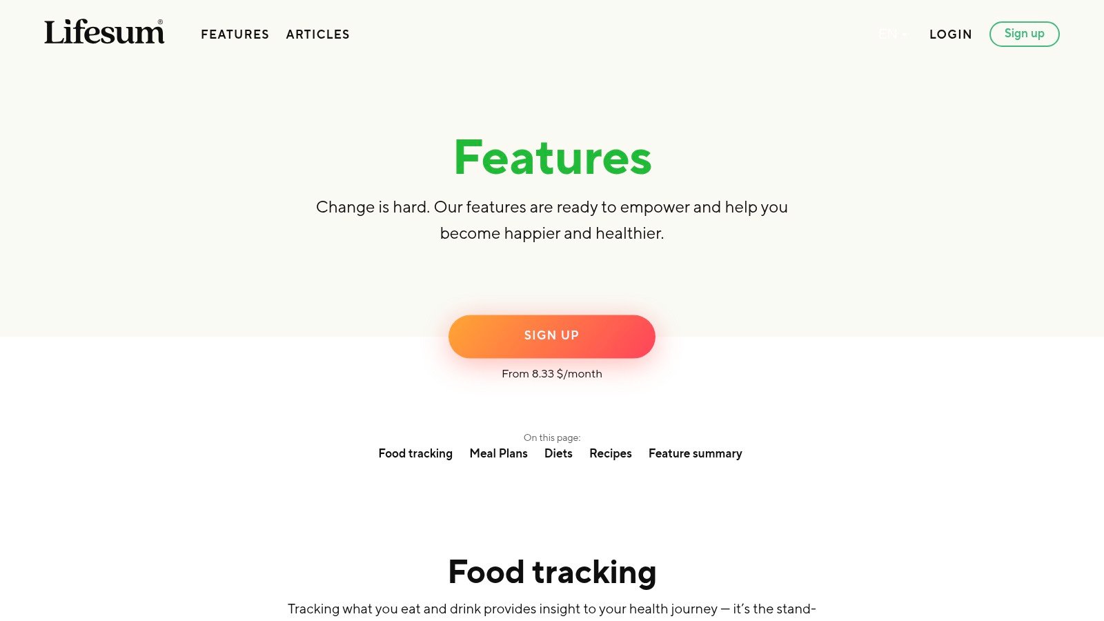 Lifesum features page