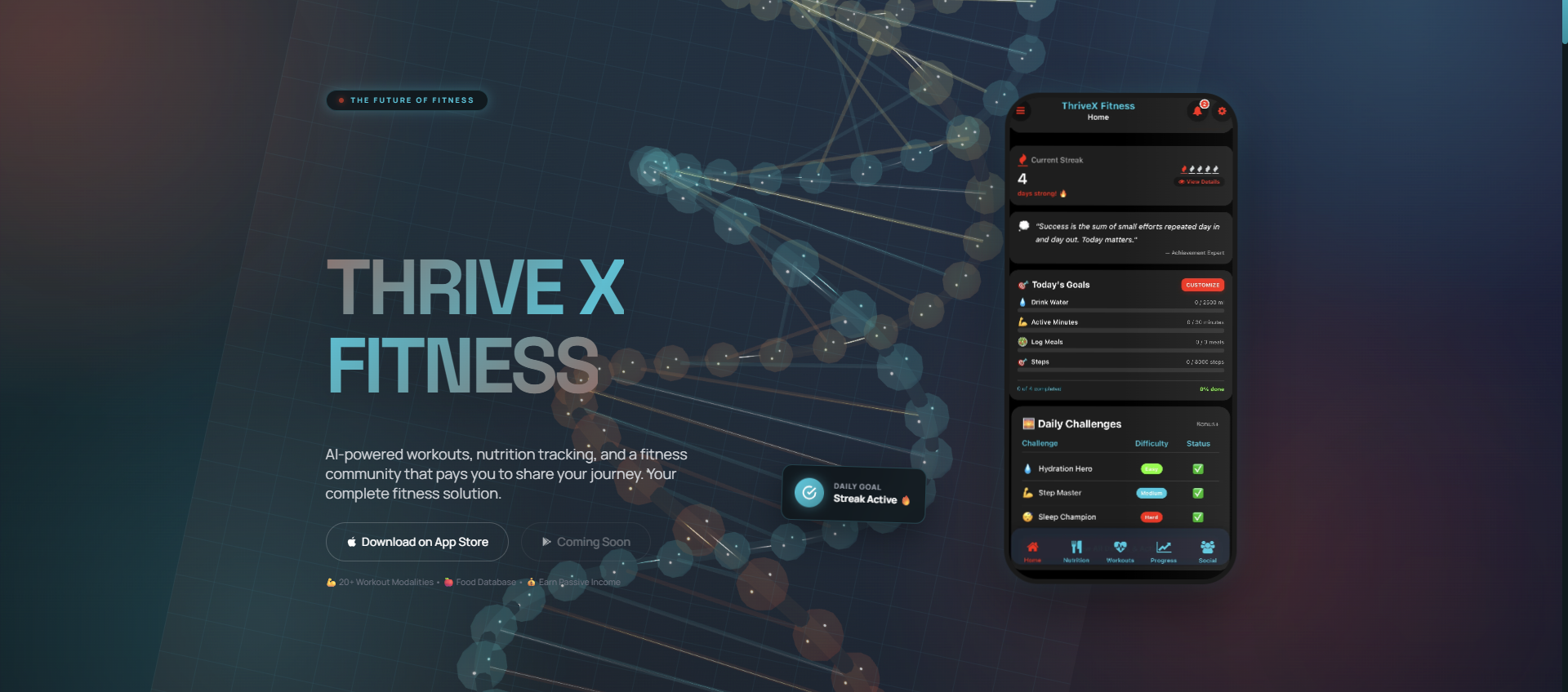 Thrive X Fitness App page on ThriveXDNA