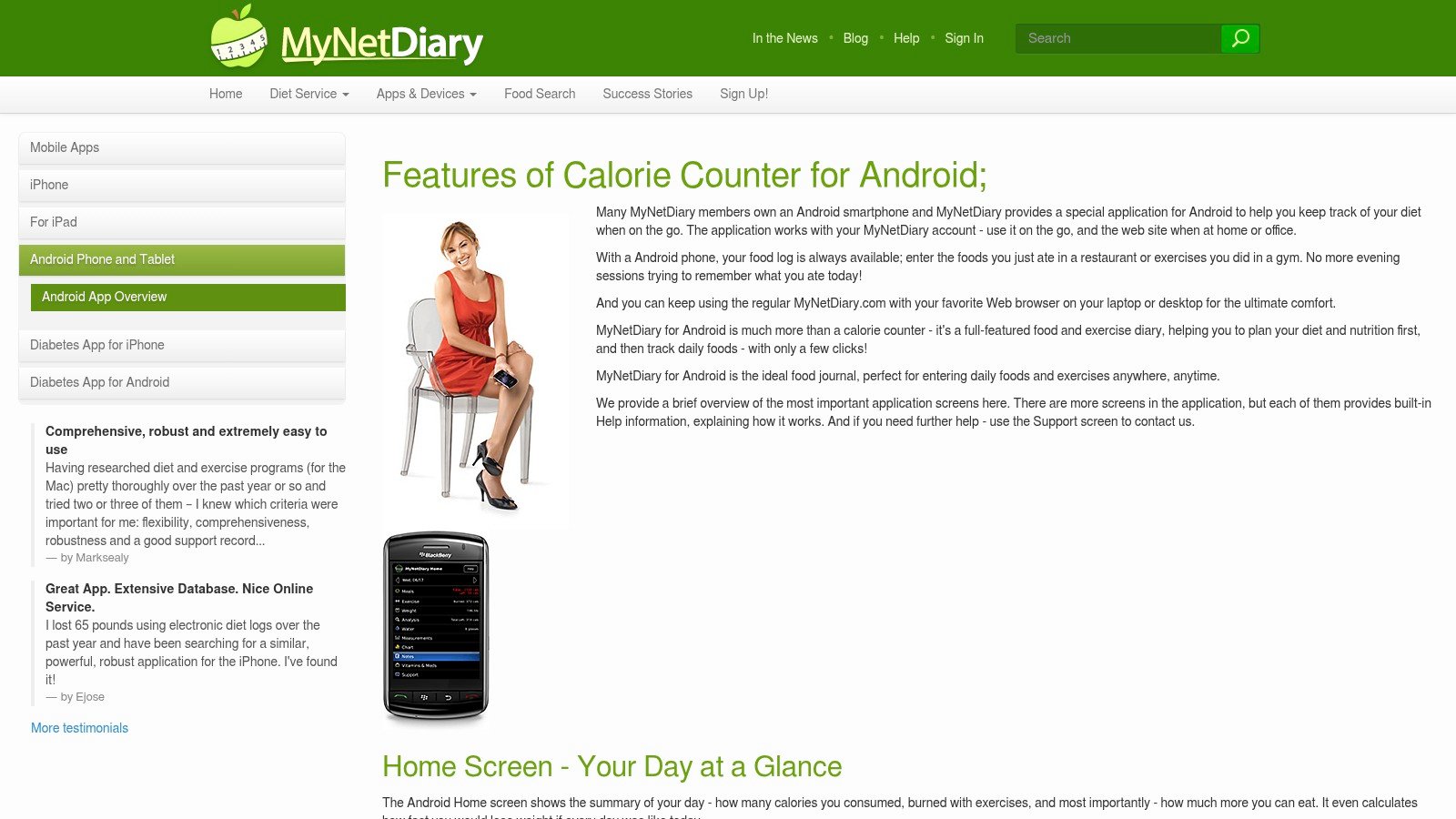 MyNetDiary features page