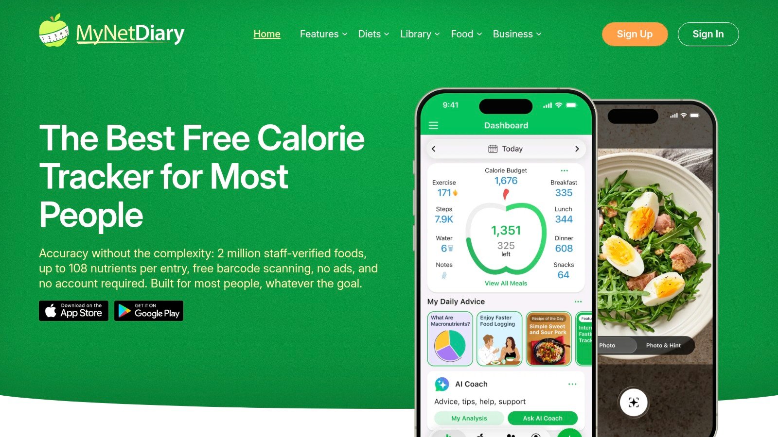 MyNetDiary website homepage